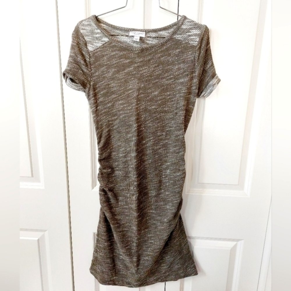 Marled Cotton Fitted Sweater Ruched Dress Olive Color Liz Lange Maternity XS